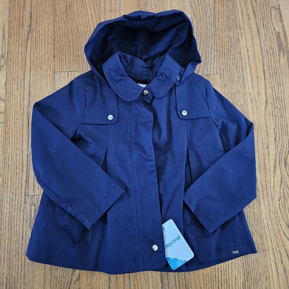 NWT! Mayoral Navy Girls Jacket With Detachable Hood Size 6